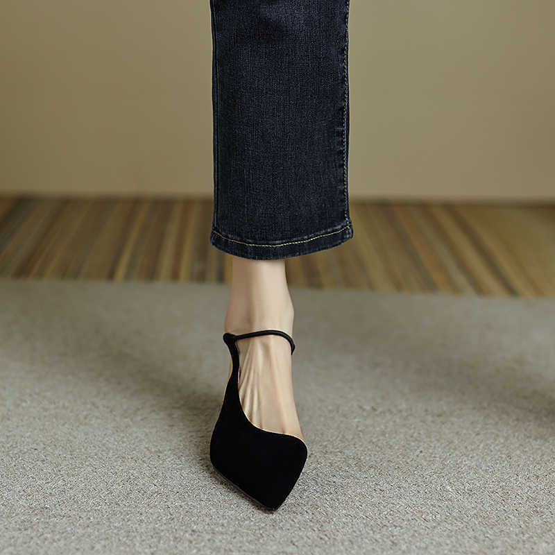 Genuine leather hollow high heels