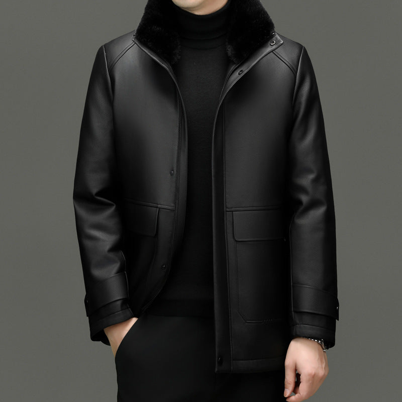 Men's Detachable Mink Cashmere Lined PU Leather Jacket