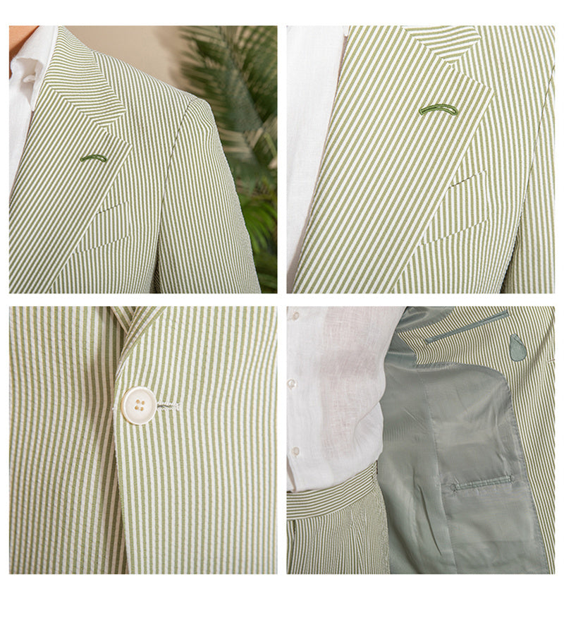 Striped Green Slim-Fit Seersucker Blazer