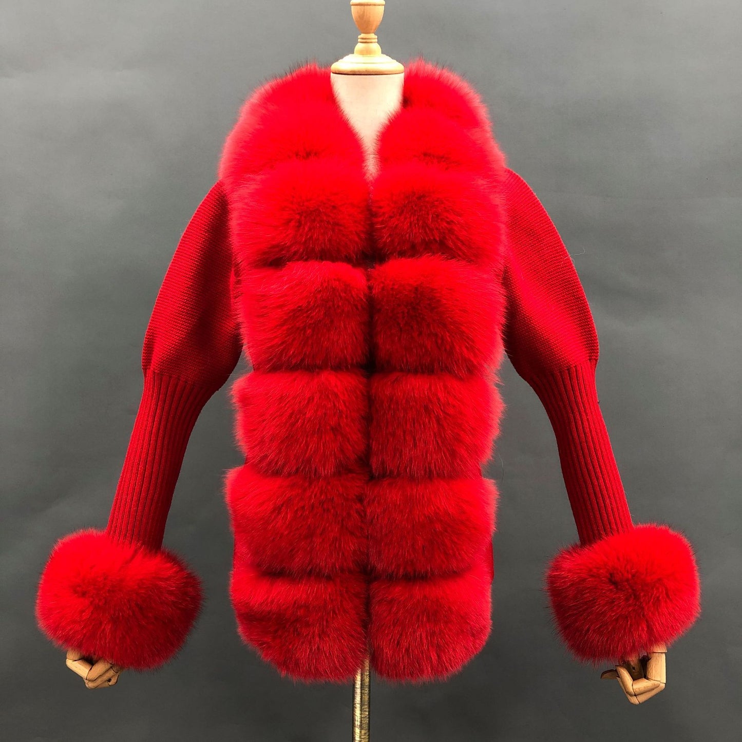 Women’s Wool Blend Cardigan with Detachable Fox Fur Collar