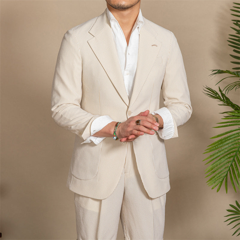 Striped Green Slim-Fit Seersucker Blazer