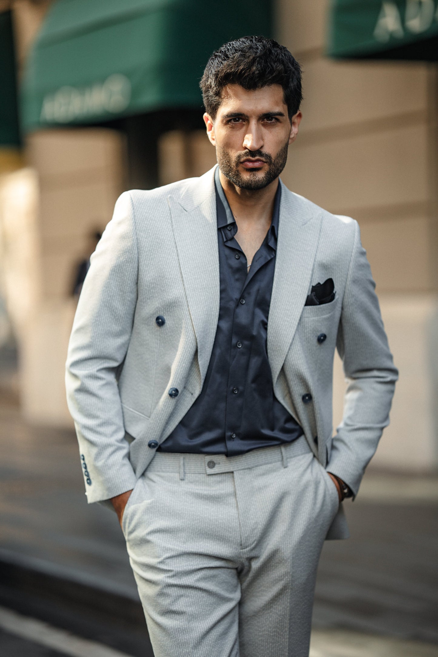 Luxury Blue Men’s Double-Breasted Suit