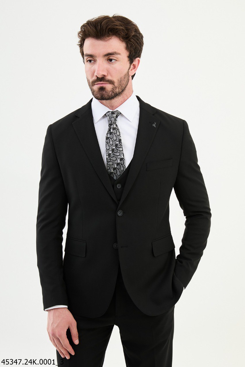 Men's Slim Fit Black Three-Piece Suit