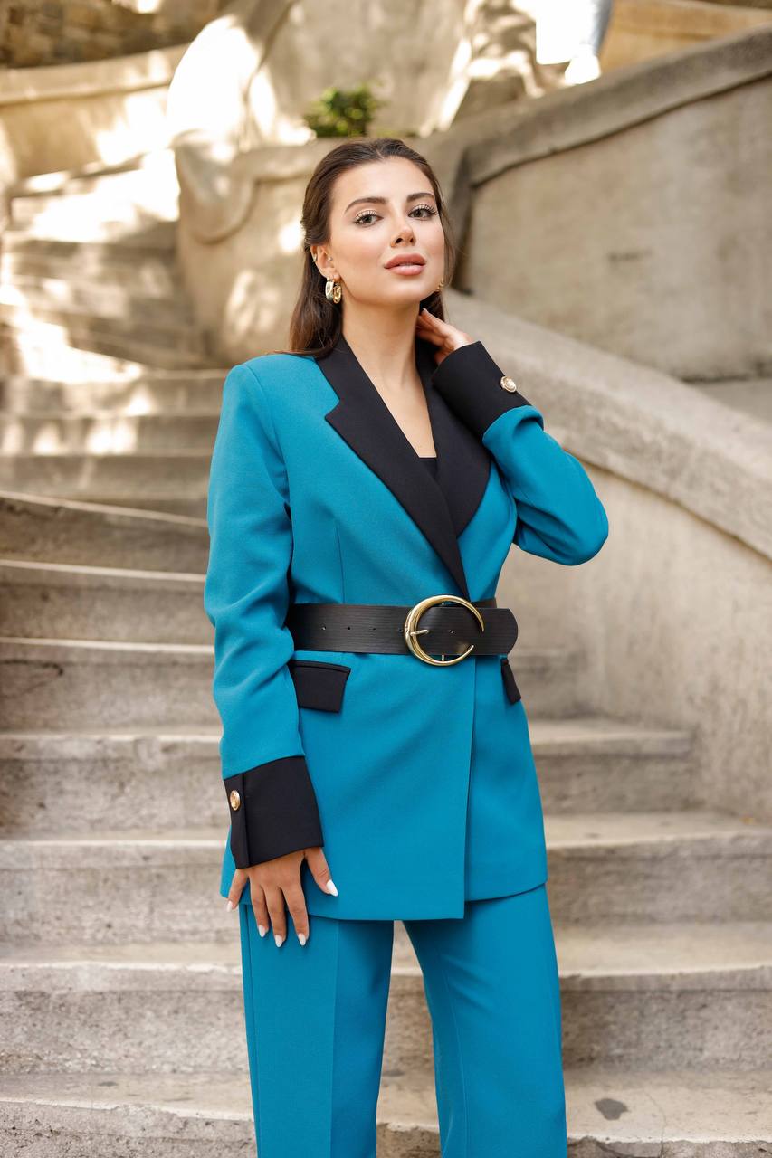 SuitLegacy Belted Blue Women Suit