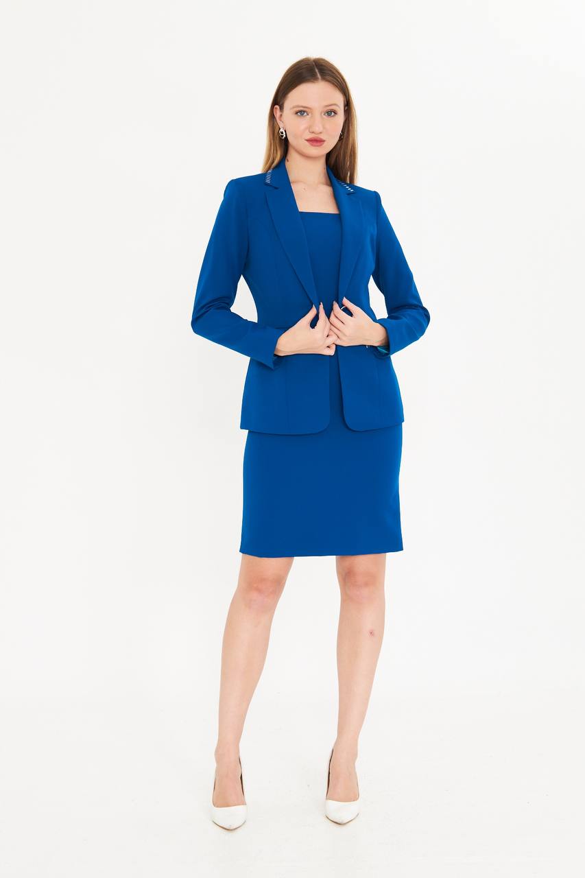 SuitLegacy Women's Royal Blue Dress Suit with Stitch Detail