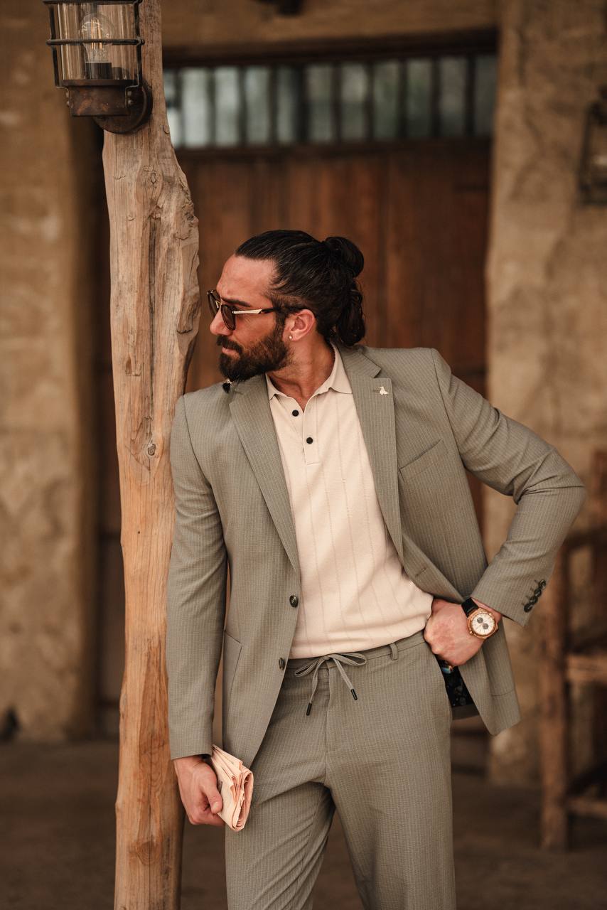 Light Grey Pinstripe Summer Casual Suit