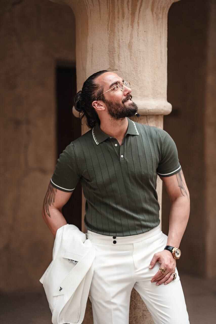 Olive Green Knit Polo Shirt