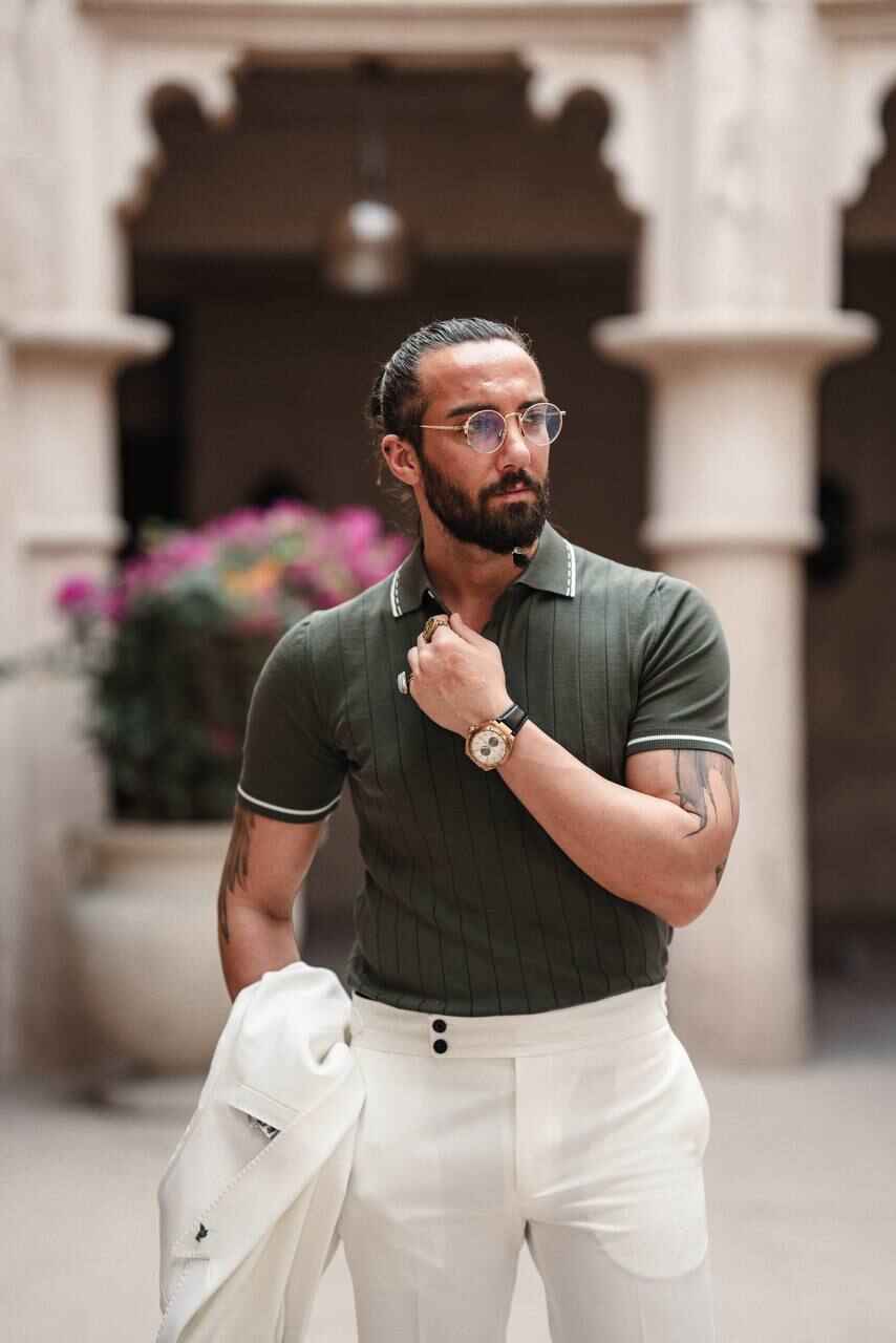 Olive Green Knit Polo Shirt