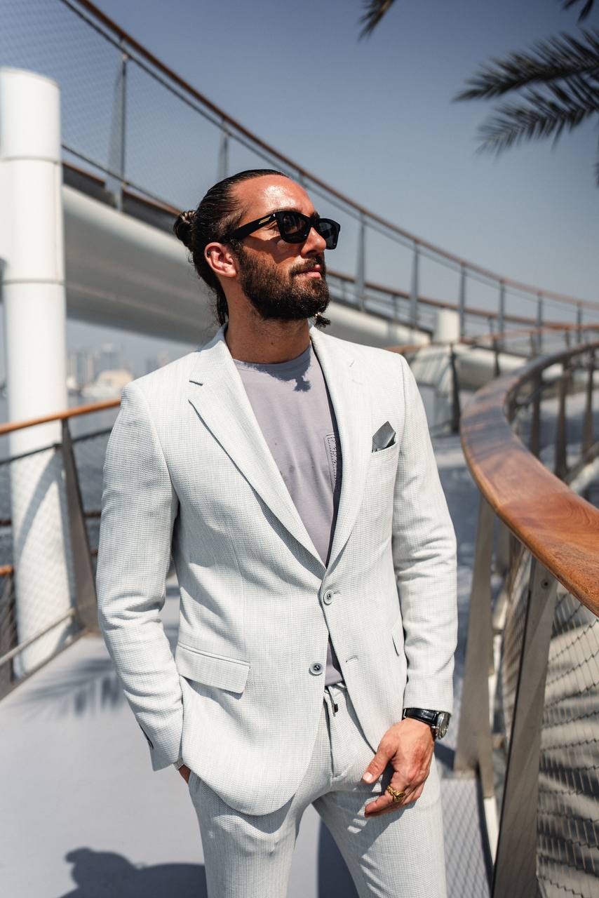 Light Grey Textured Summer Suit