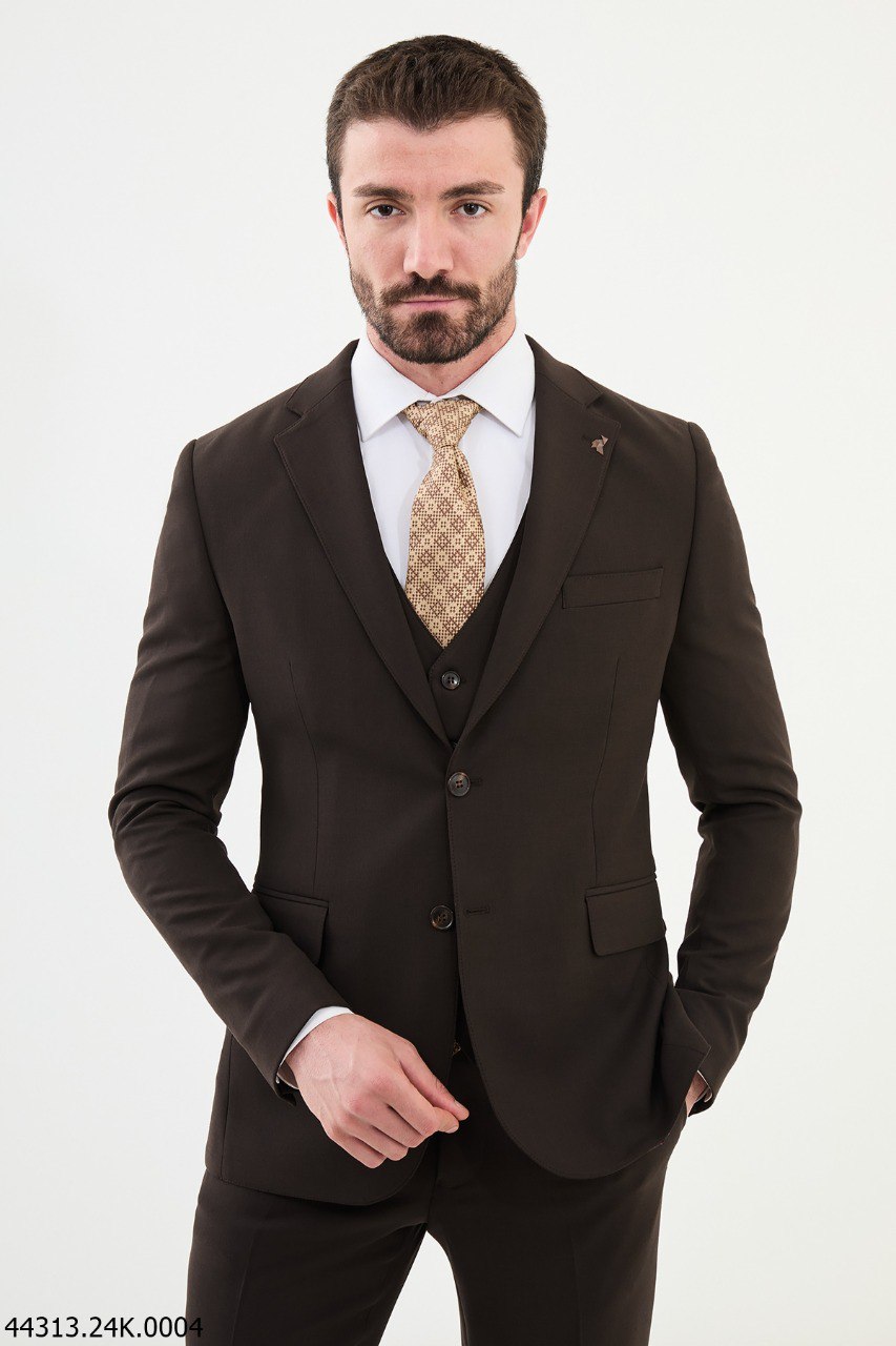 Men's Slim Fit Dark Brown Three-Piece Suit