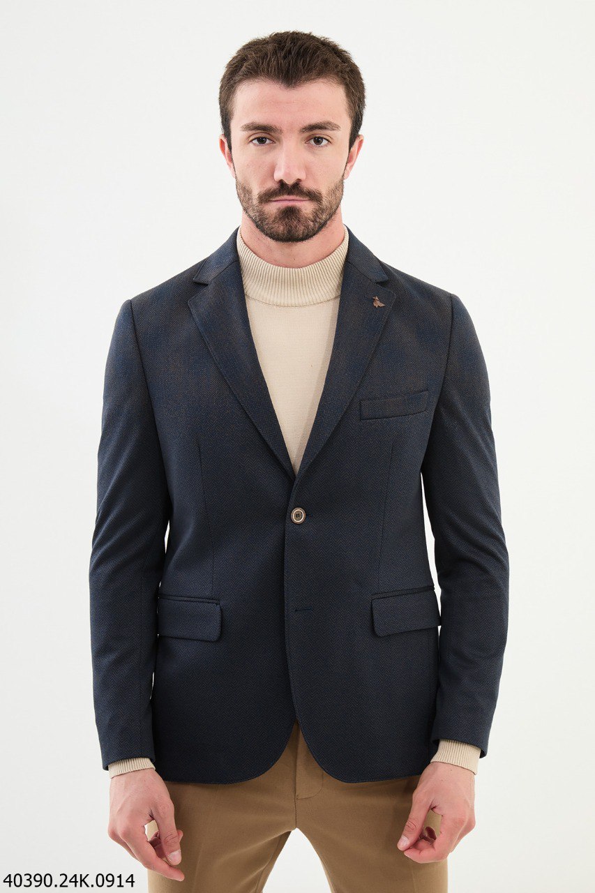 Dark Blue Textured Blazer