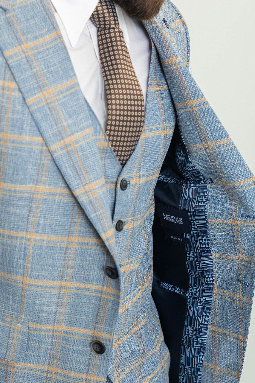 Light Blue Slim Fit Cotton Blend Suit