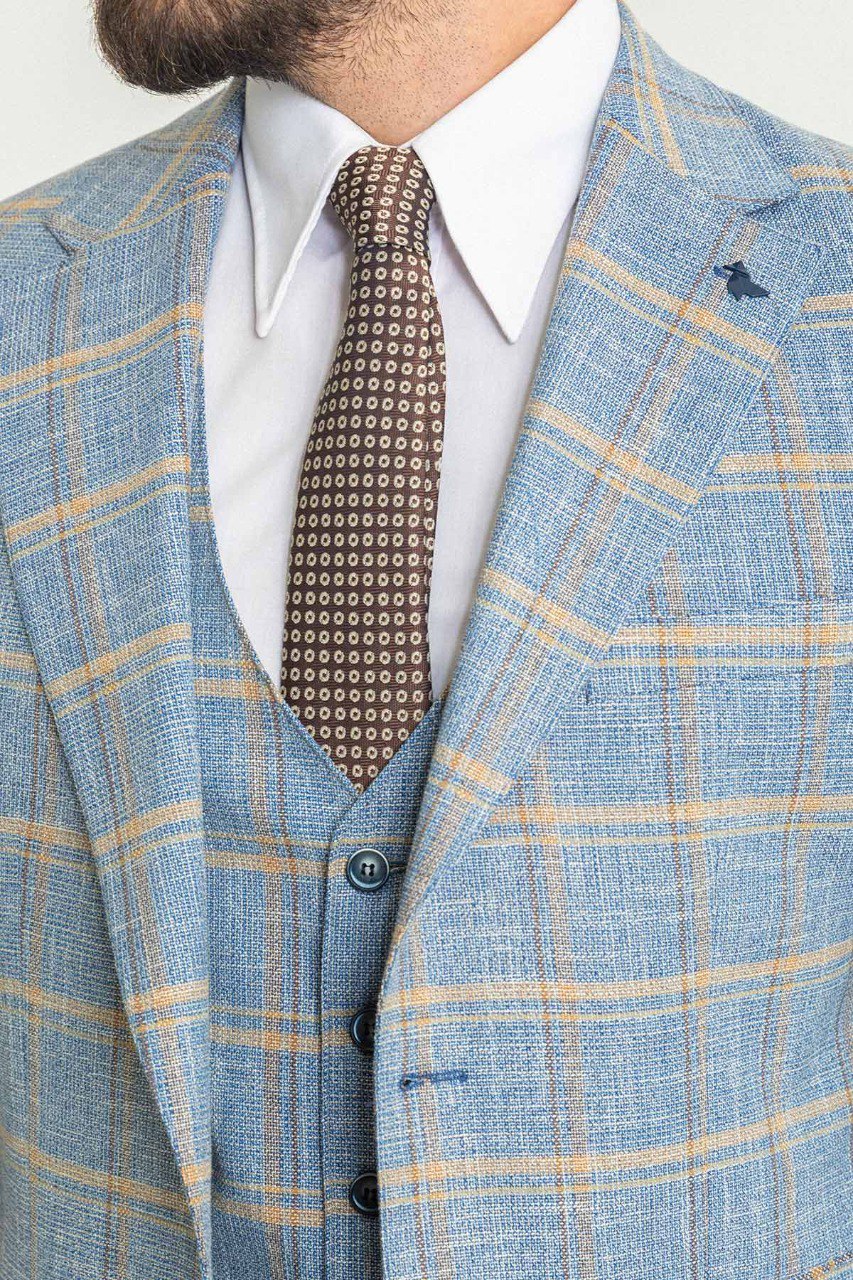 Light Blue Slim Fit Cotton Blend Suit