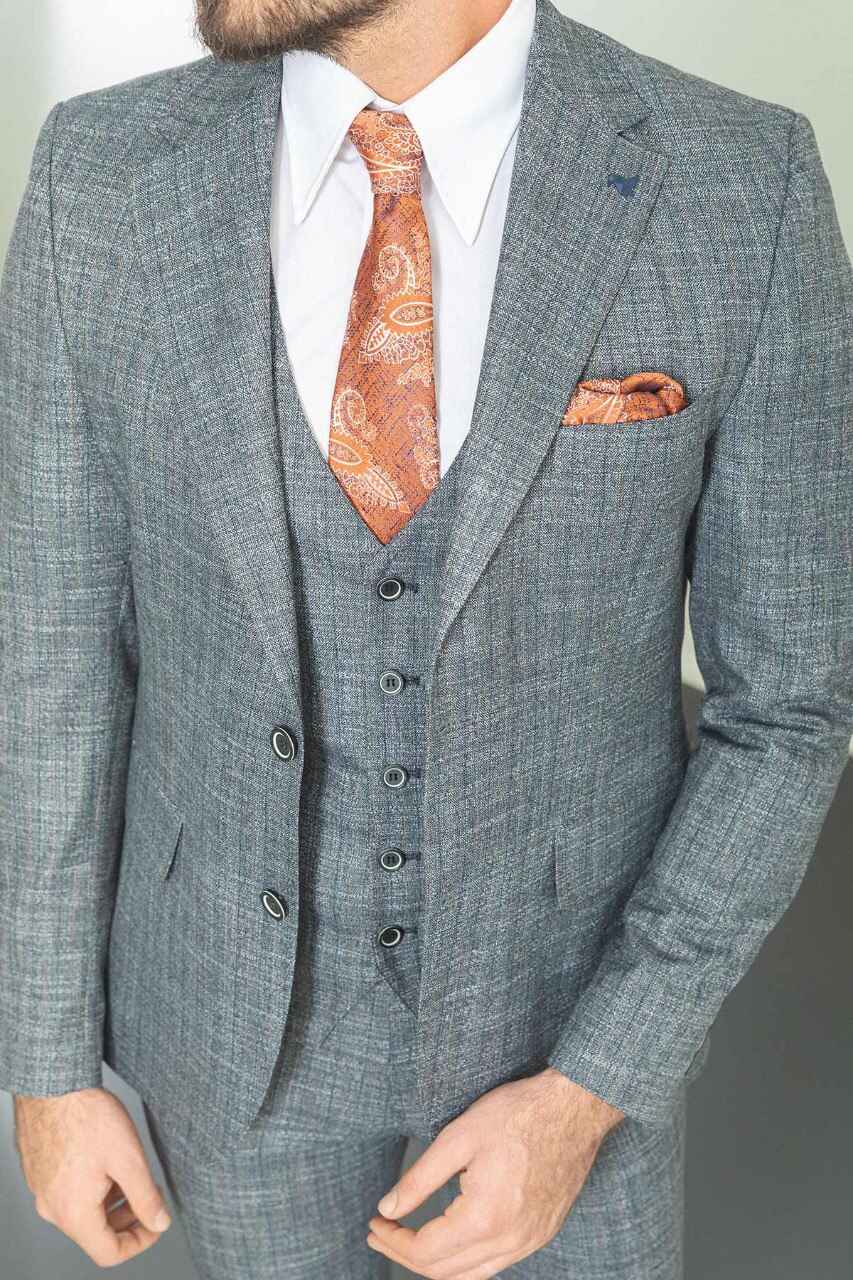 Navy Textured Slim Fit Three-Piece Suit