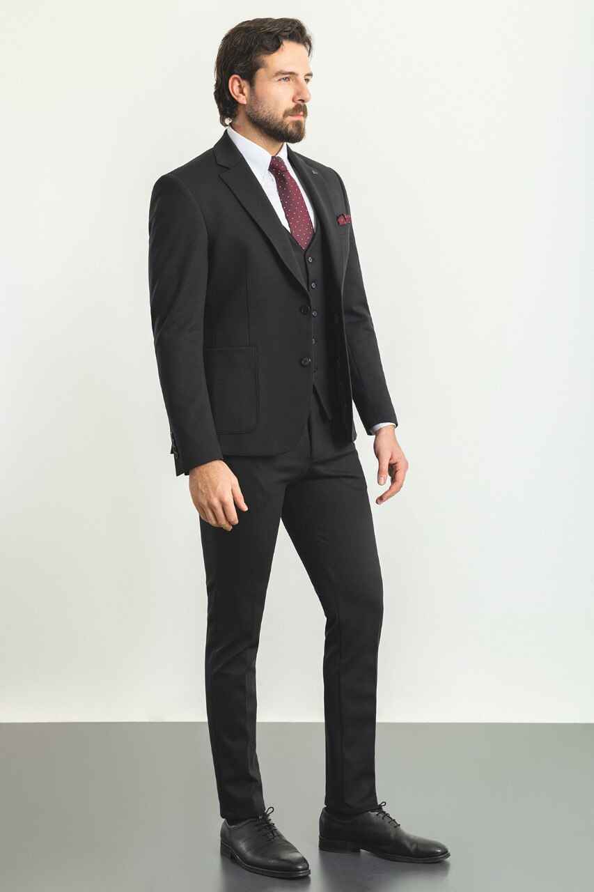 Black Modern Slim Fit Three-Piece Suit