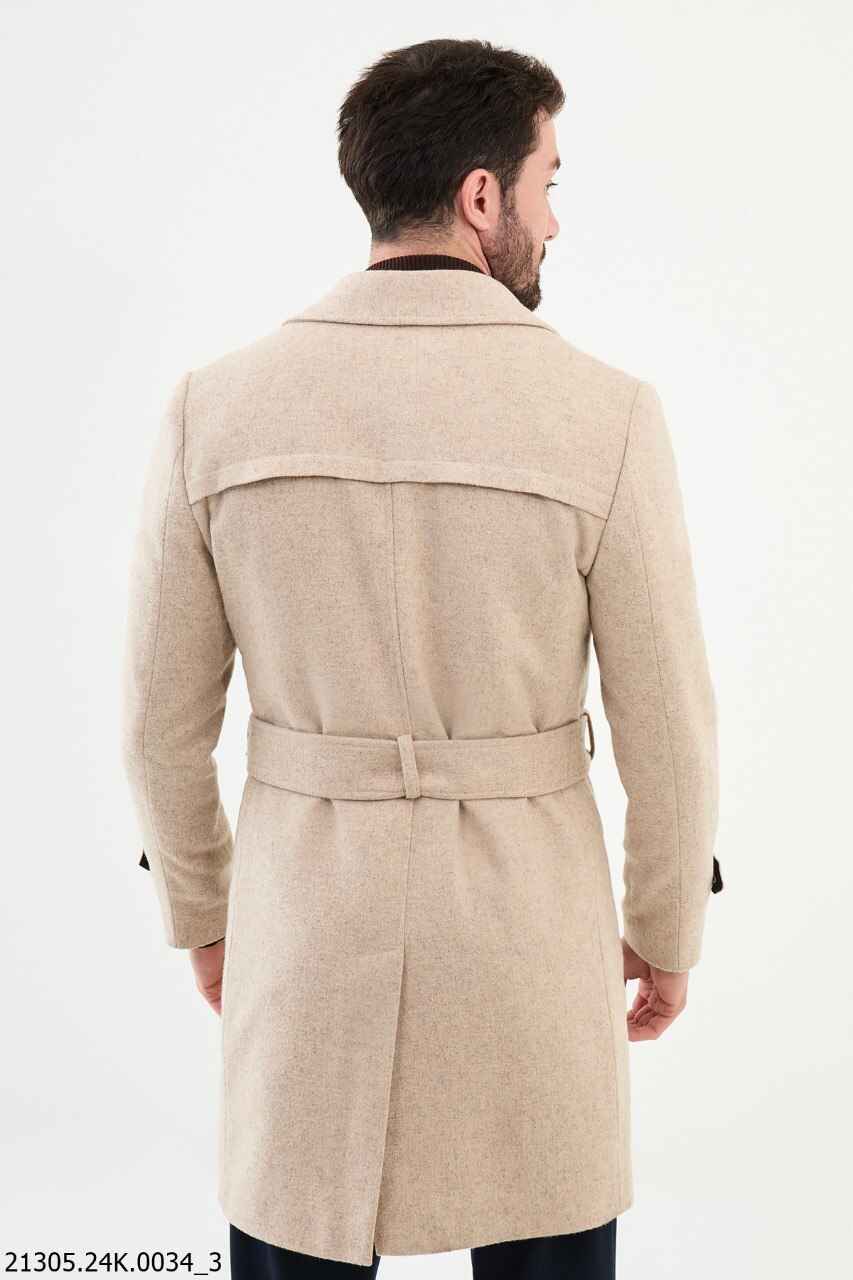 Beige Belted Wool Blend Coat