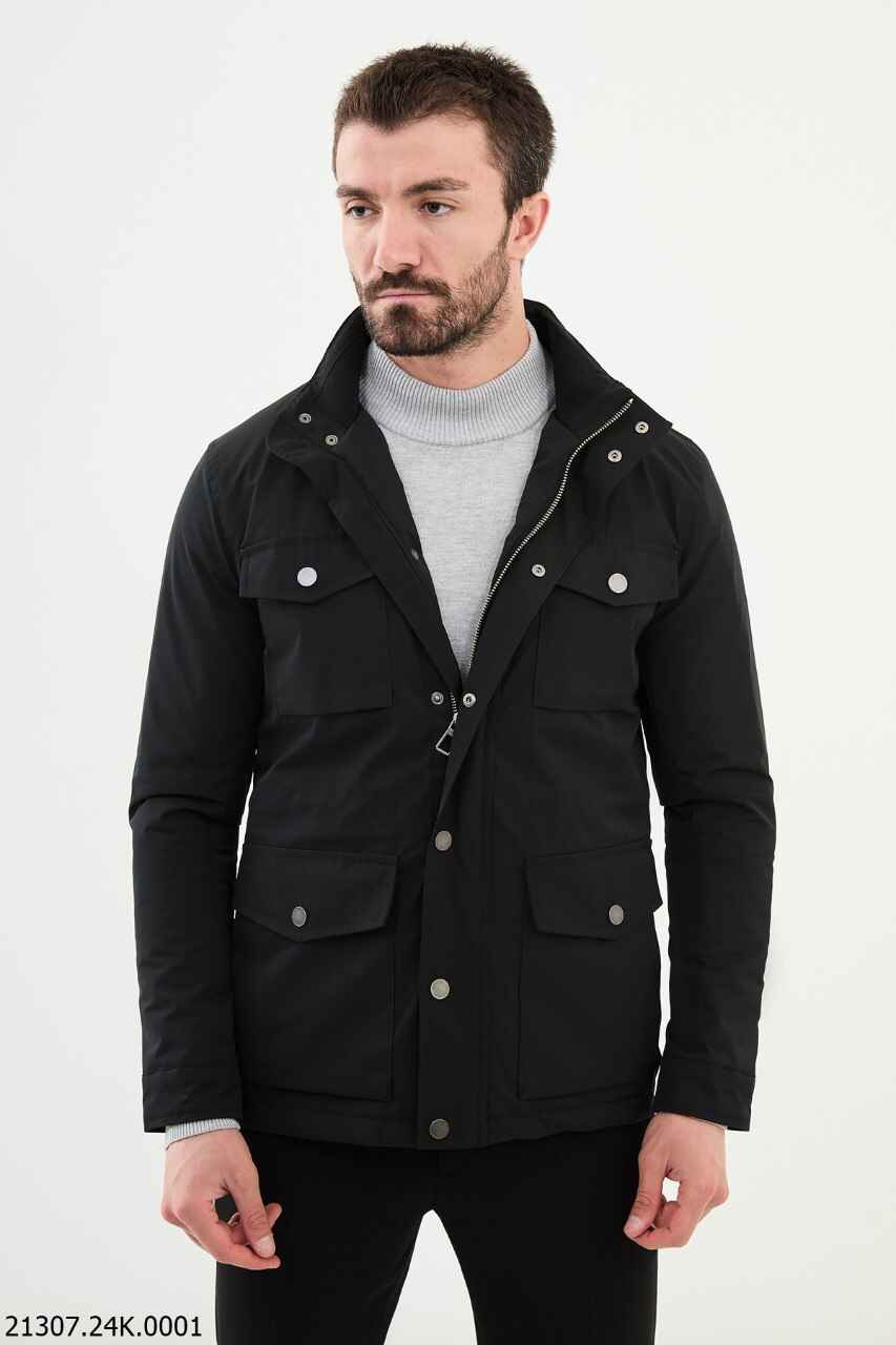 Black Collar Zip-Up Jacket