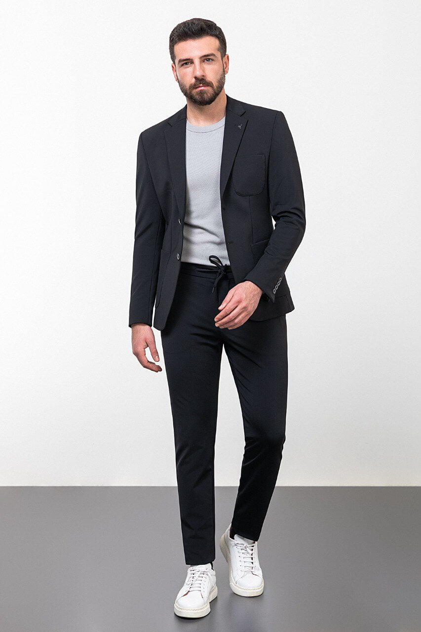 Black Casual Slim Fit Two-Piece Suit