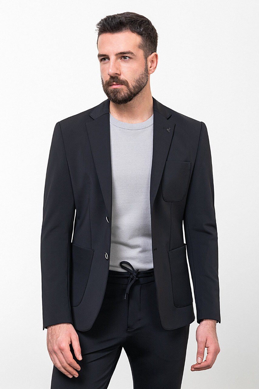 Black Casual Slim Fit Two-Piece Suit