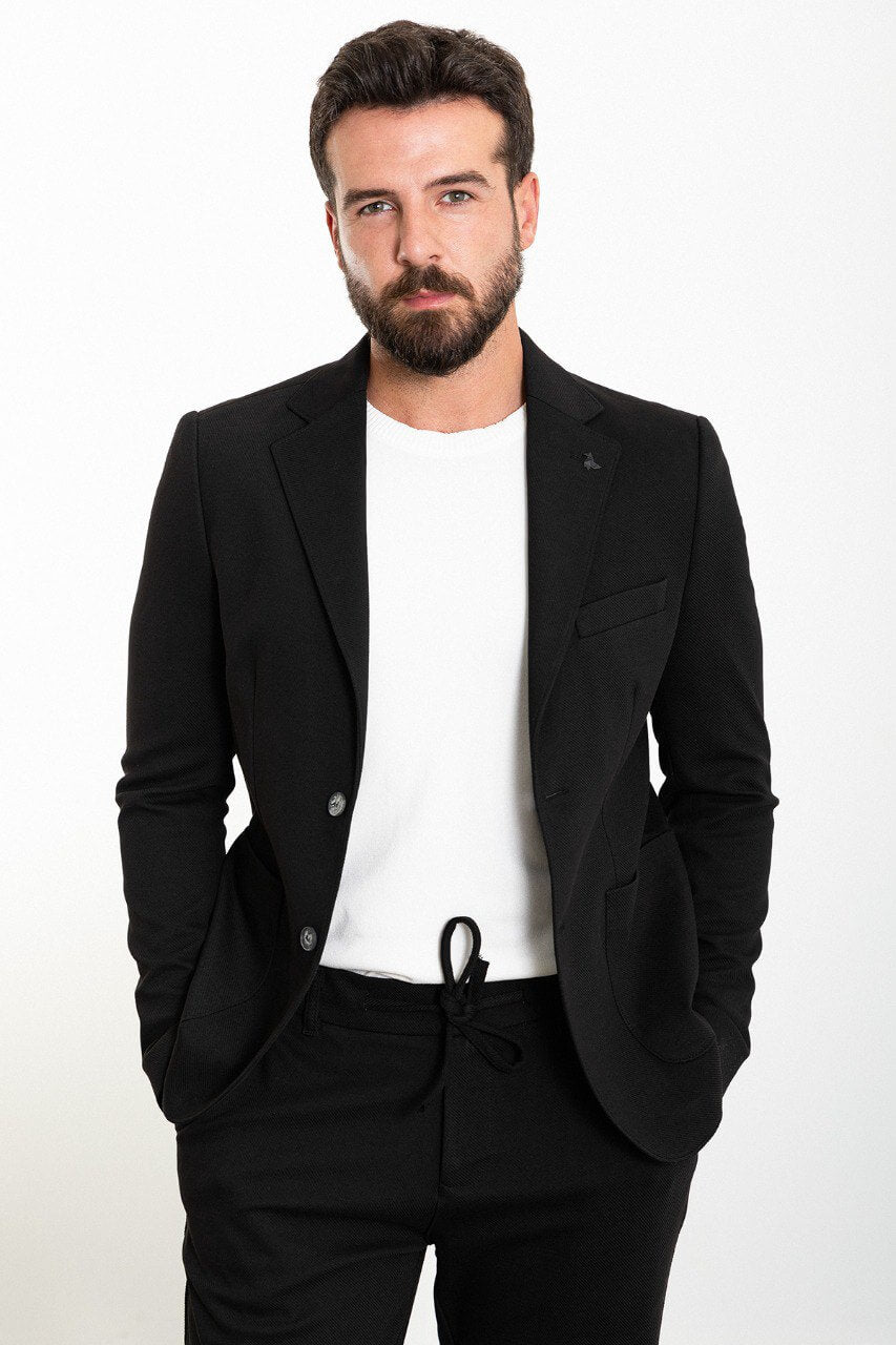 Black Casual Slim Fit Two-Piece Suit