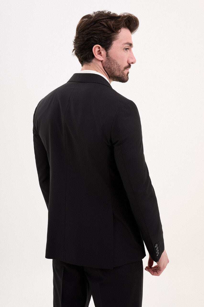 Black Double-Breasted Casual Slim Fit Two-Piece Suit