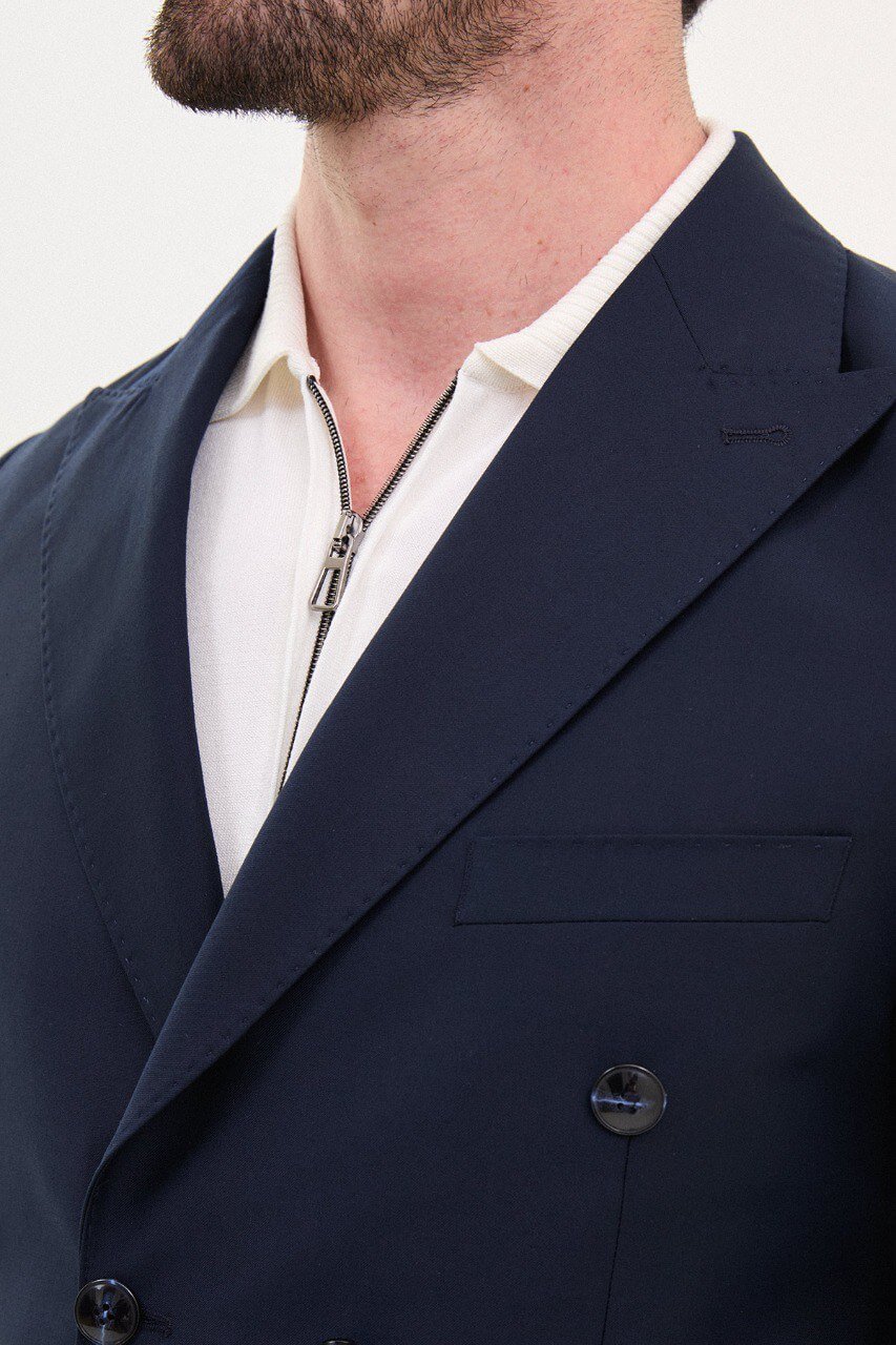Navy Double-Breasted Casual Slim Fit Two-Piece Suit