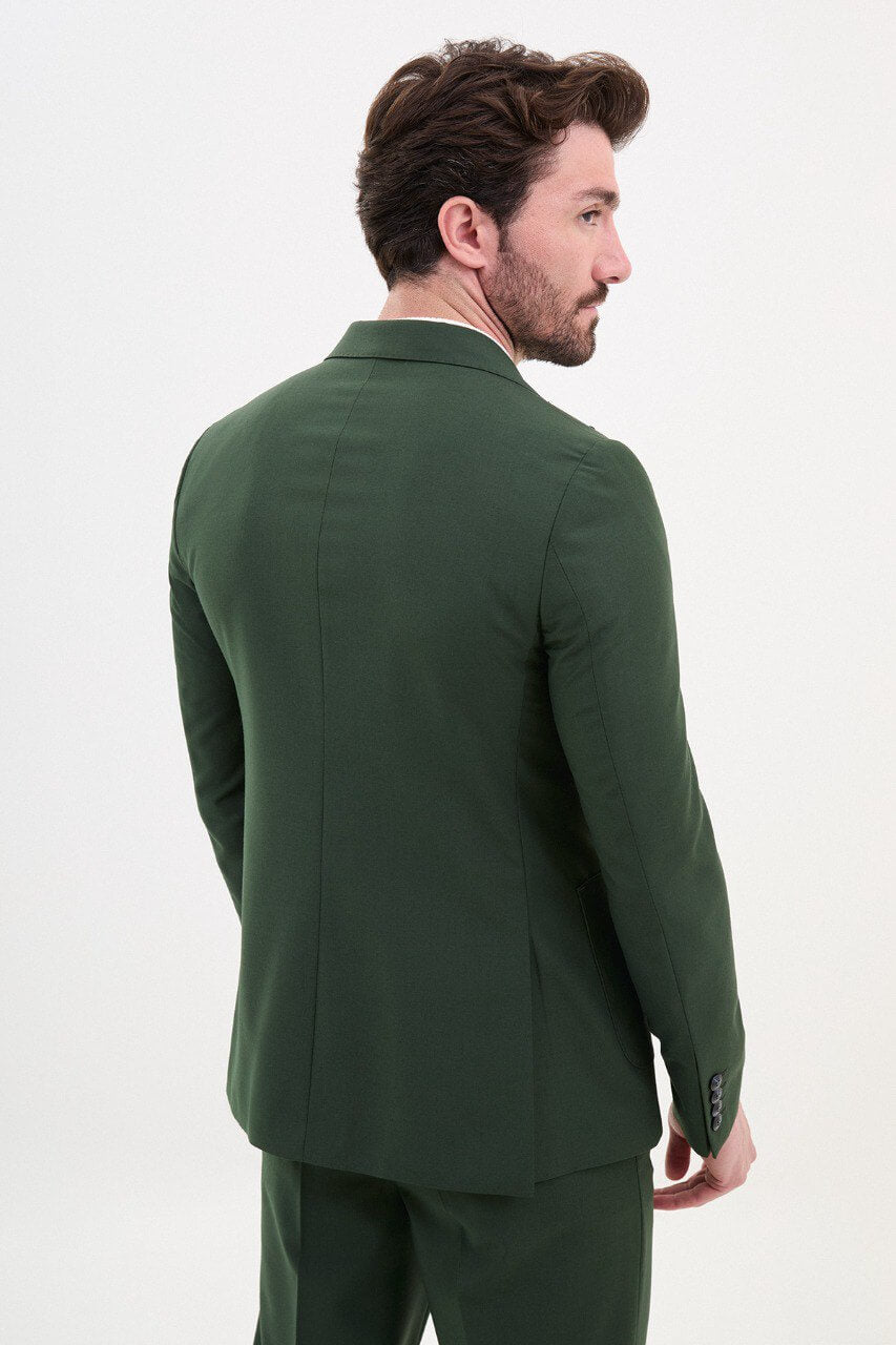 Khaki Double-Breasted Casual Slim Fit Two-Piece Suit