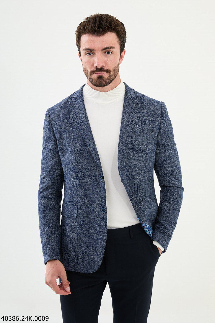 Navy Blue Slim Fit Casual Jacket
