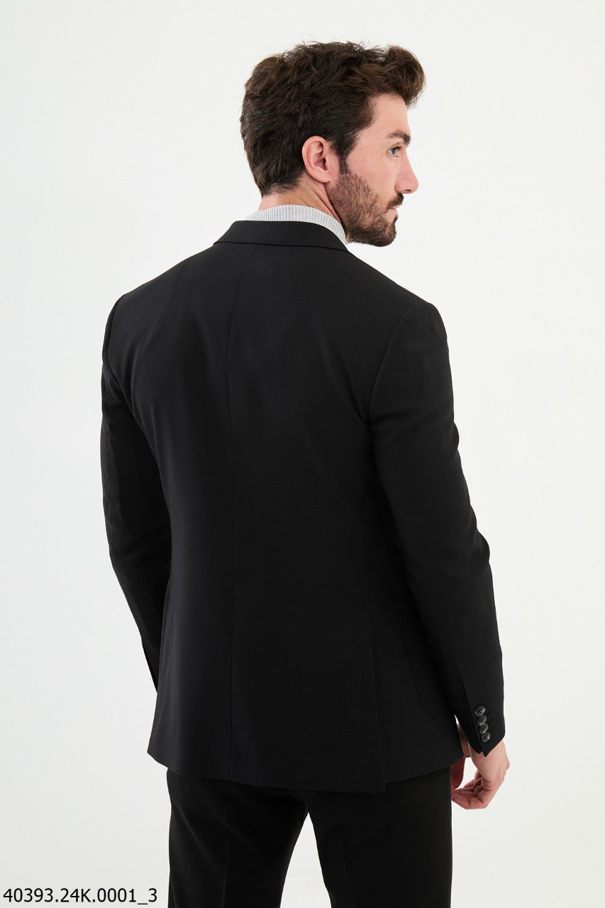 Black Slim Fit Three-Button Casual Jacket