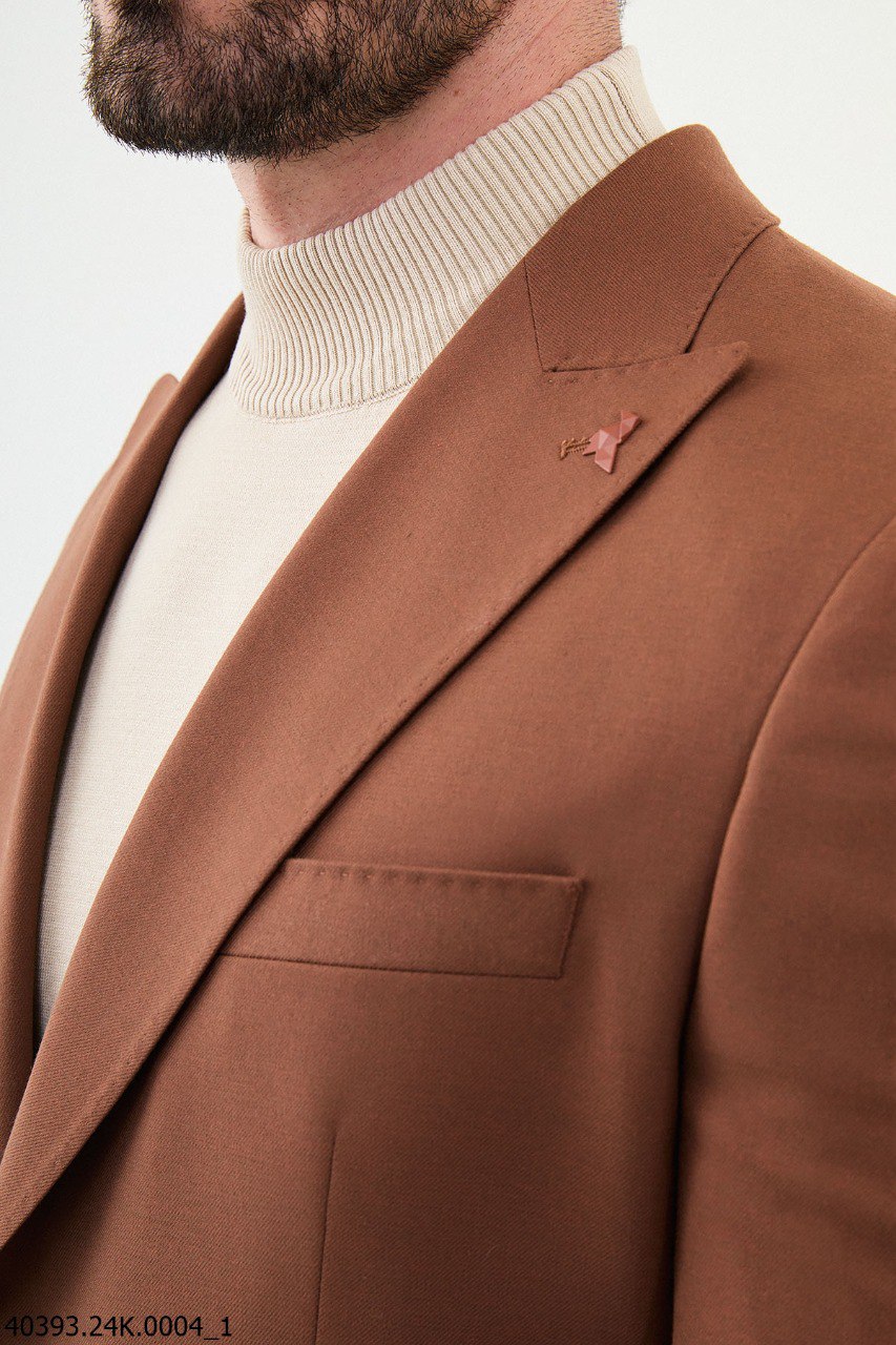 Camel Slim Fit Two-Button Casual Jacket
