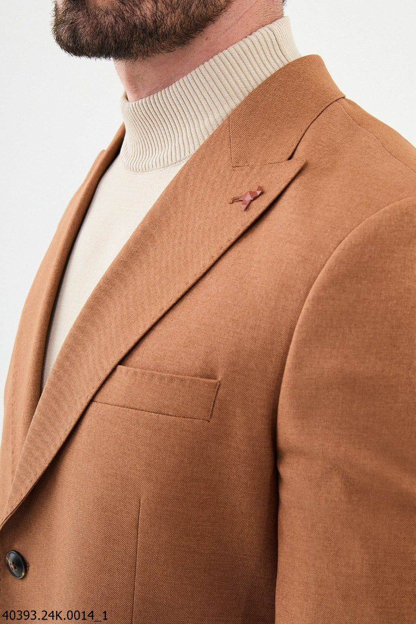 Camel Slim Fit Two-Button Casual Jacket