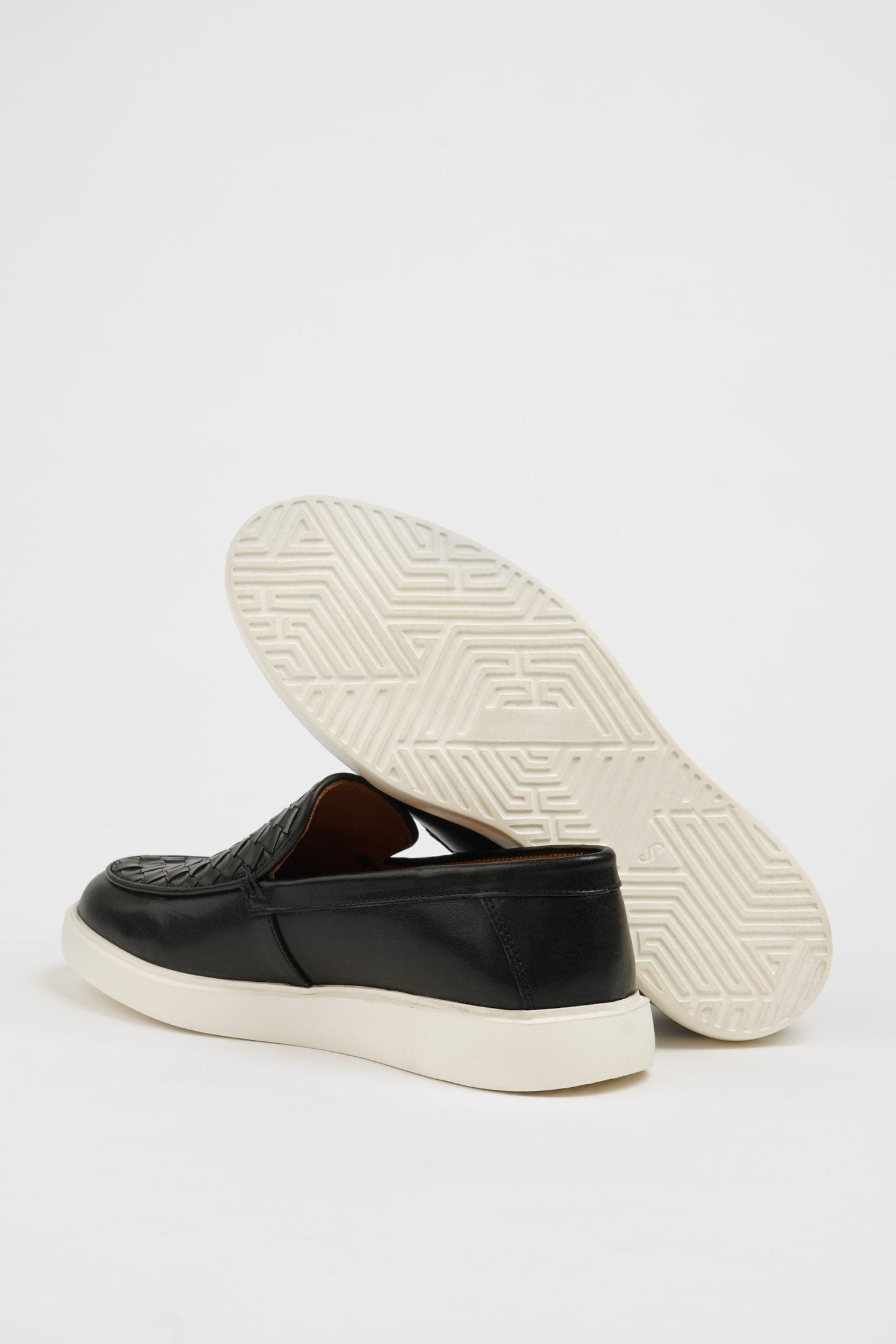 Black Knitted Detail Leather Casual Shoes