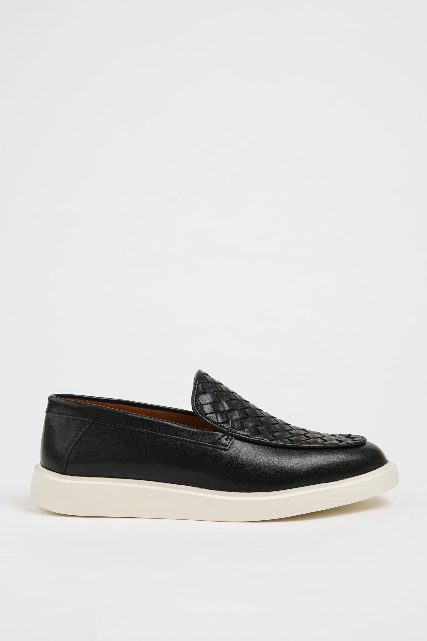 Black Knitted Detail Leather Casual Shoes