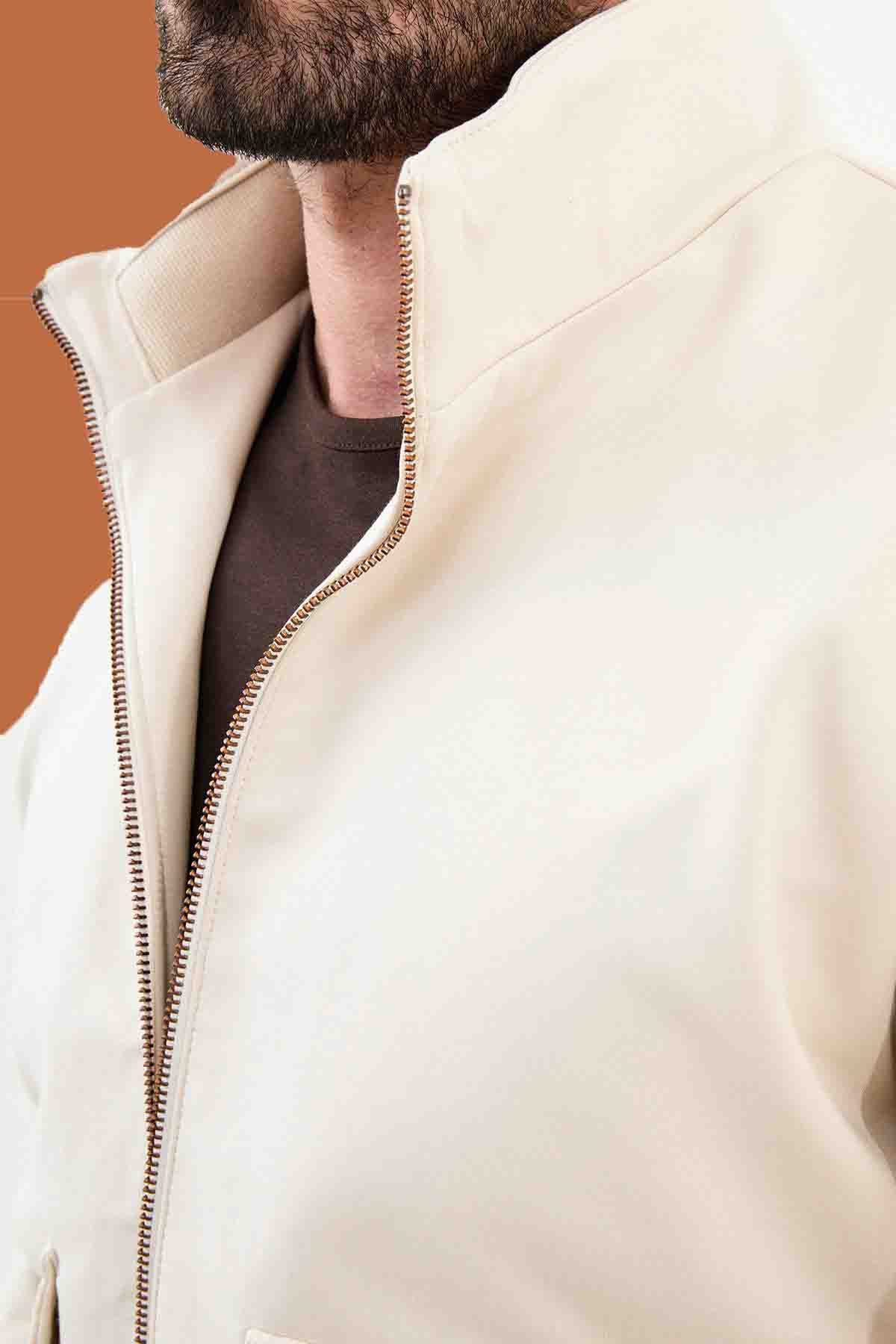 Men's Slim Fit Beige Bomber Jacket - S-XXL