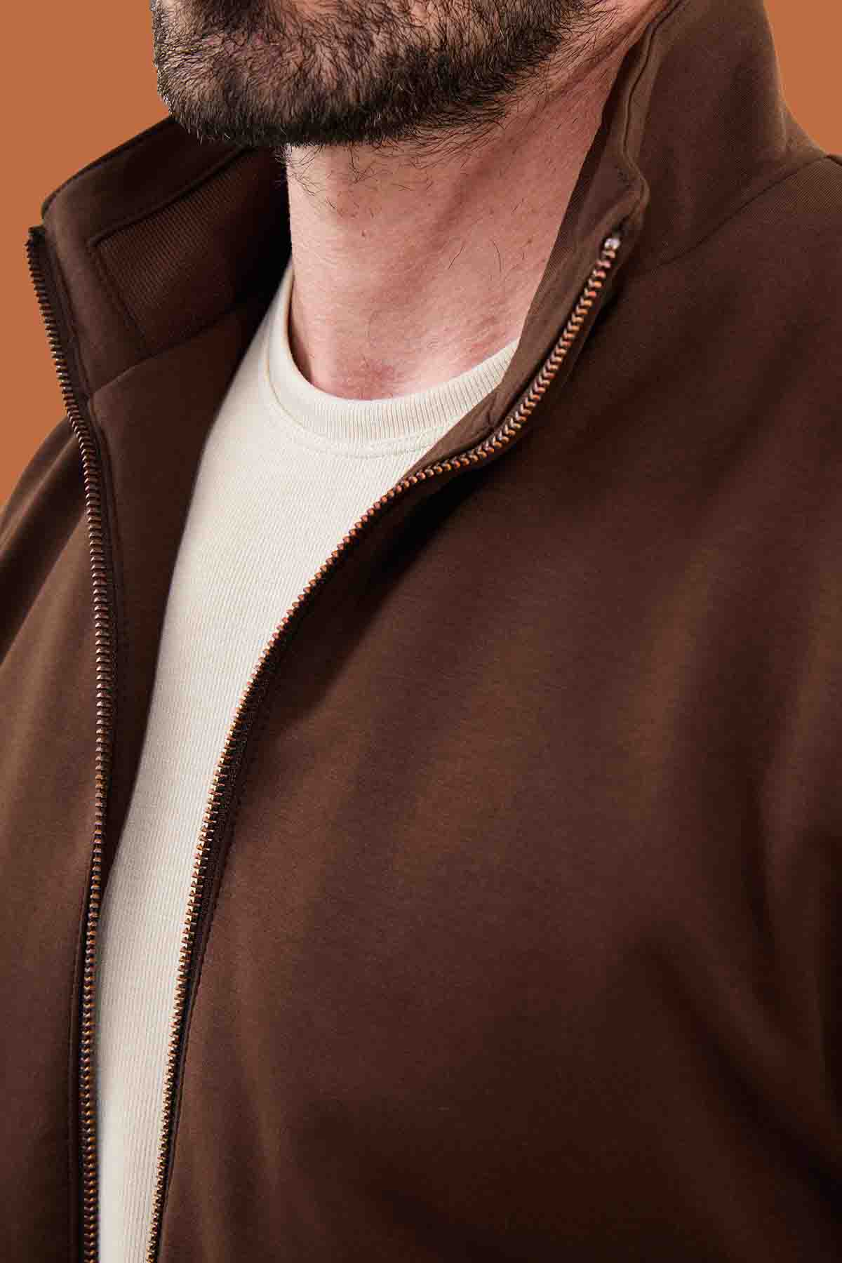 Men's Slim Fit Brown Knitwear Zip Jacket - S-XXL