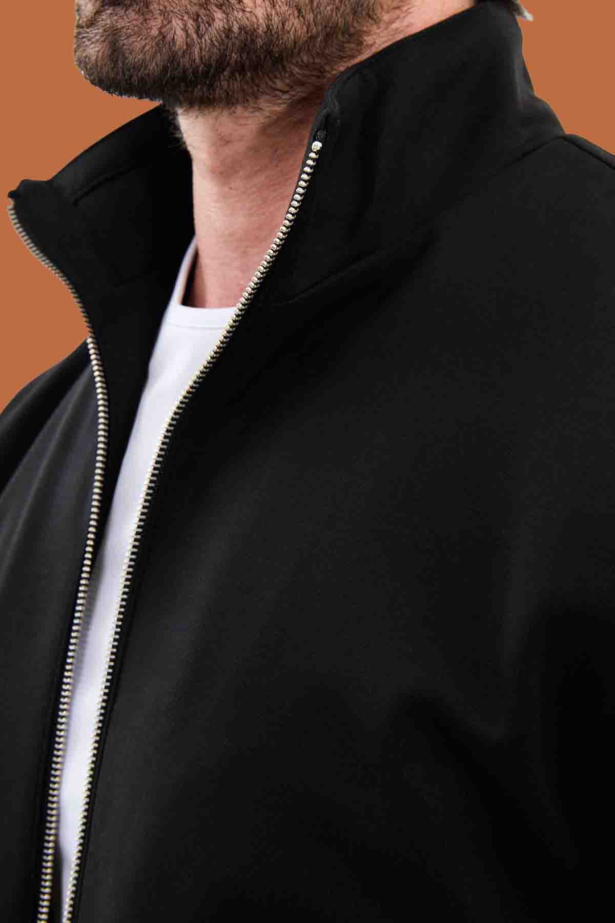 Men's Slim Fit Black Zip-Up Knitwear Jacket Sweater