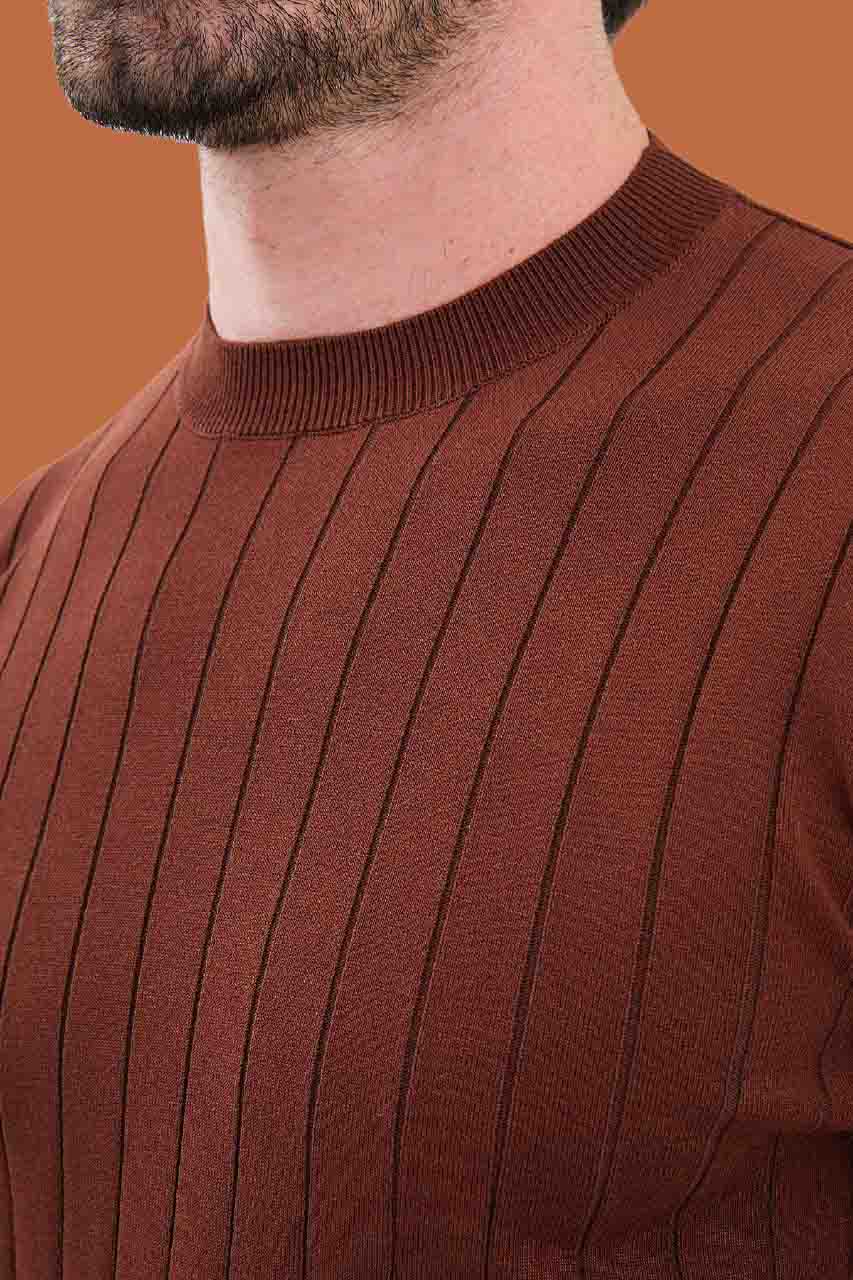 Tile Red Slim Fit Ribbed Knit Sweater for Men | S-XXL