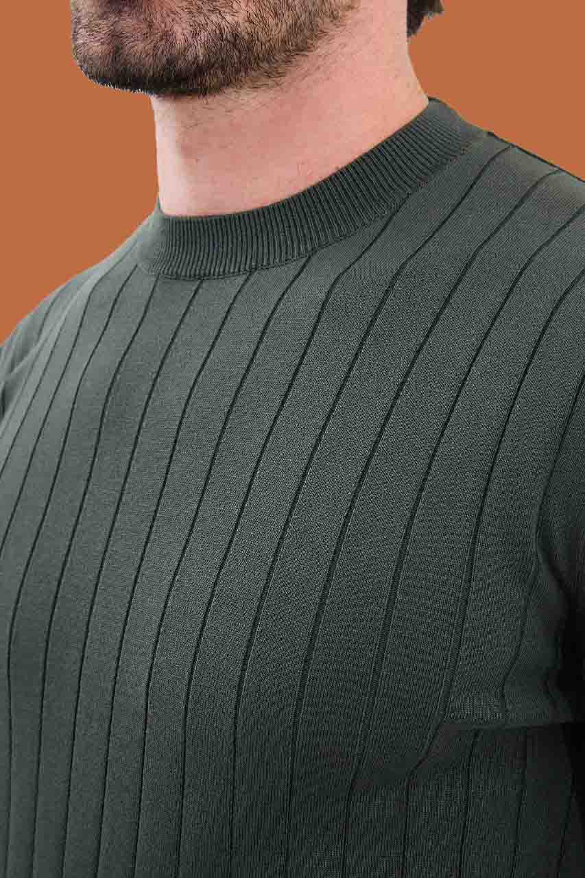 Khaki Slim Fit Ribbed Knit Sweater for Men | S-XXL