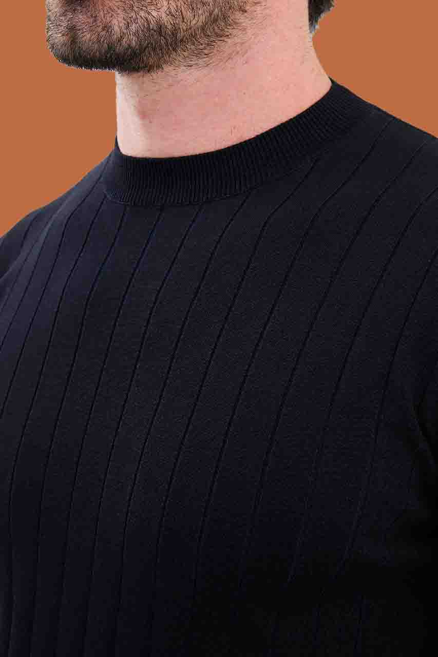 Navy Slim Fit Ribbed Knit Sweater for Men | S-XXL