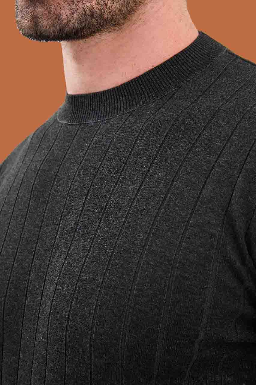 Charcoal Gray Slim Fit Ribbed Knit Sweater | S-XXL
