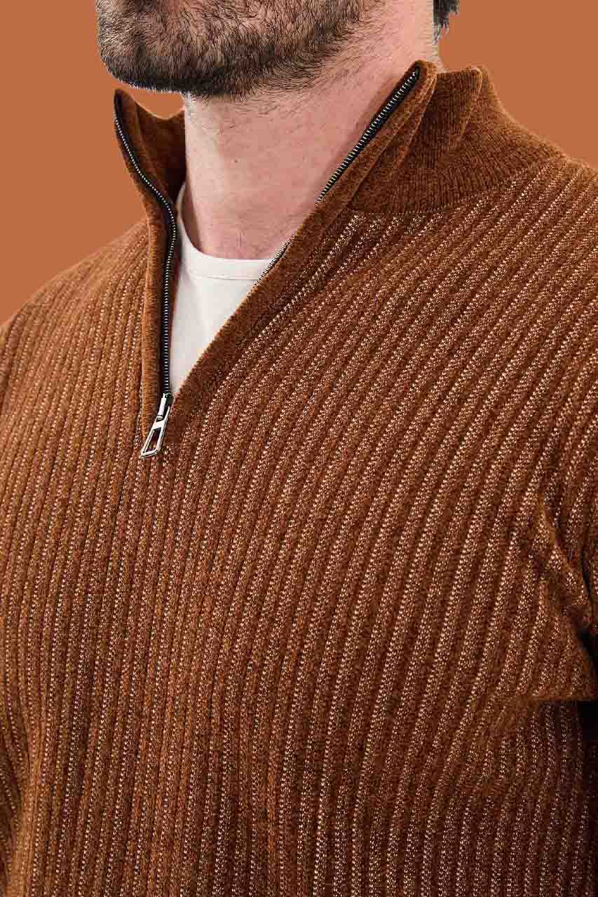 Tile Red Slim Fit Ribbed Half-Zip Sweater | S-XXL