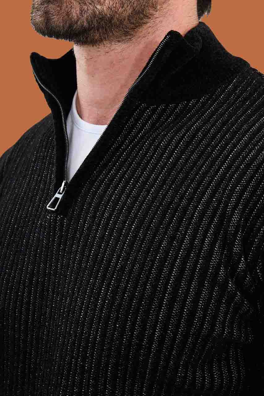 Black Slim Fit Ribbed Knit Sweater for Men | S-XXL