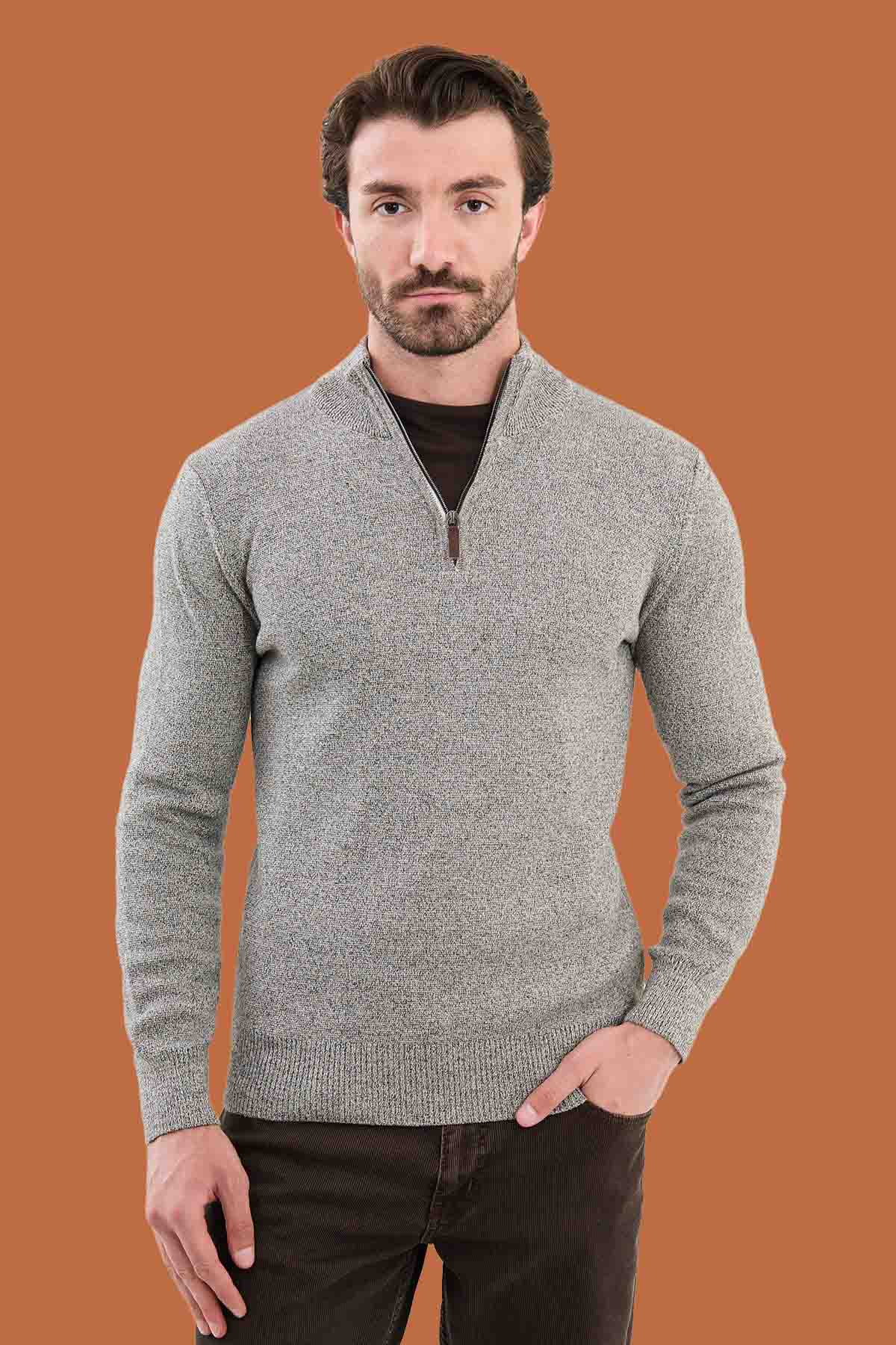 Beige Slim Fit Ribbed Crew Neck Sweater | S-XXL