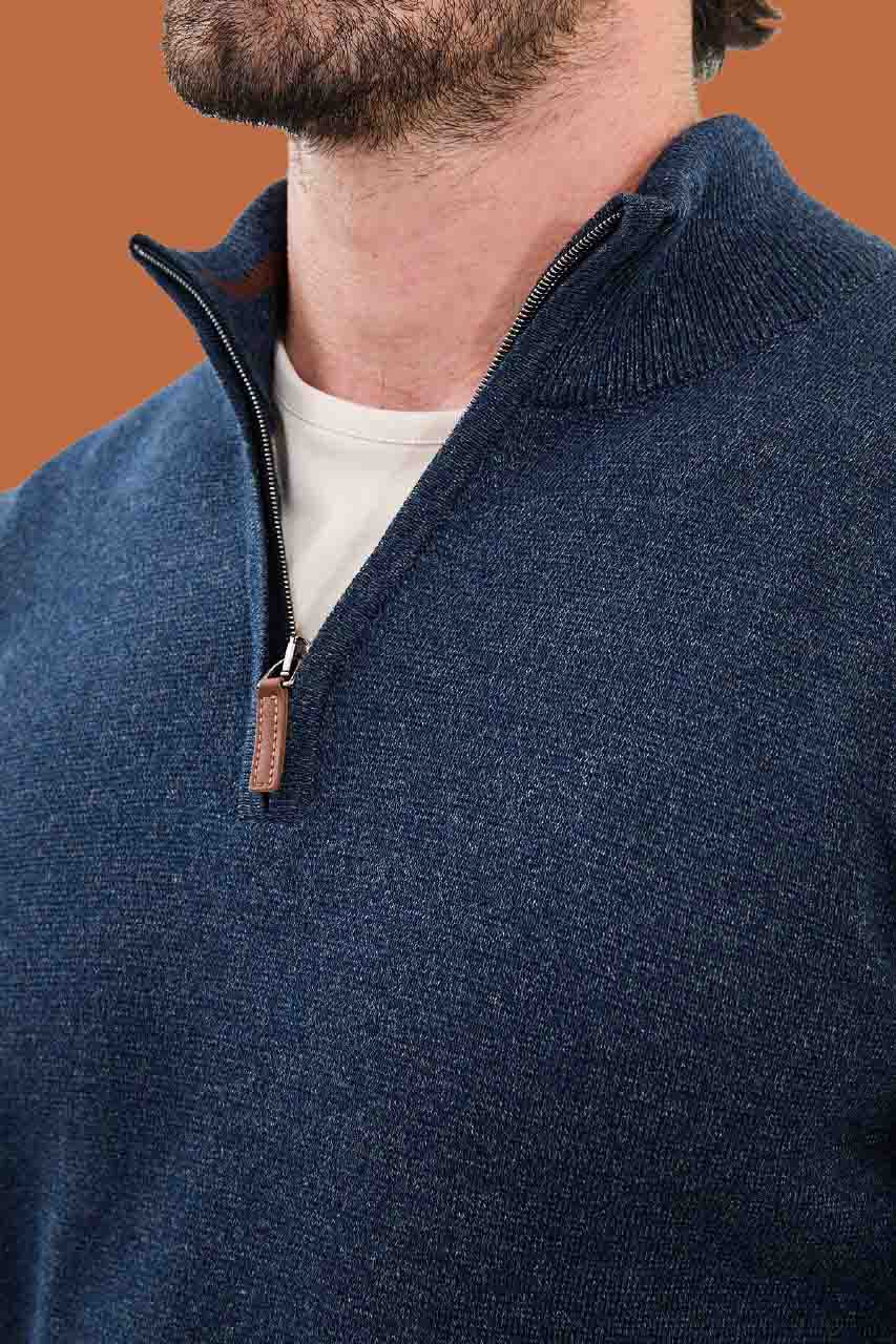 Navy Slim Fit Knit Quarter-Zip Pullover Sweater