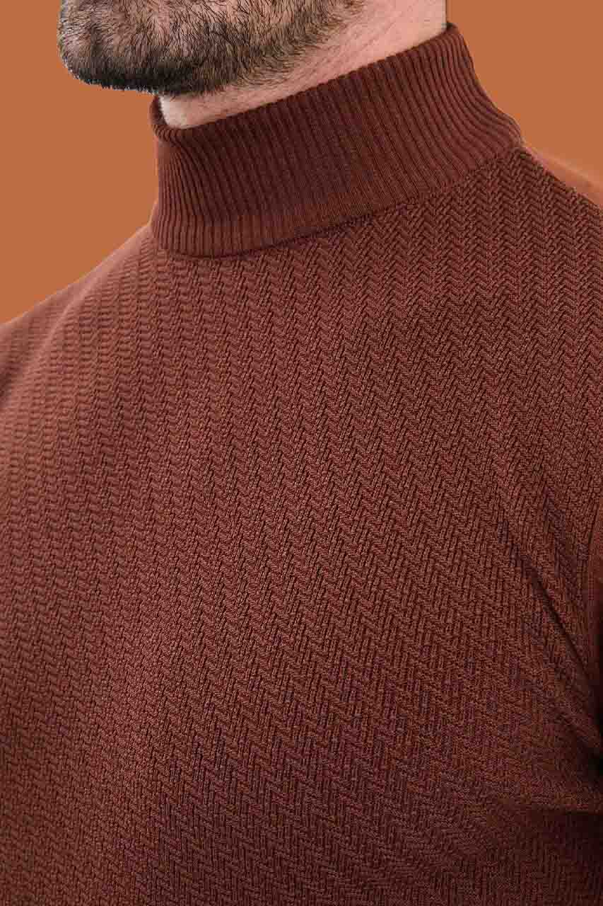Men's Slim Fit Tile Brown Mock Neck Knit Sweater - S-XXL