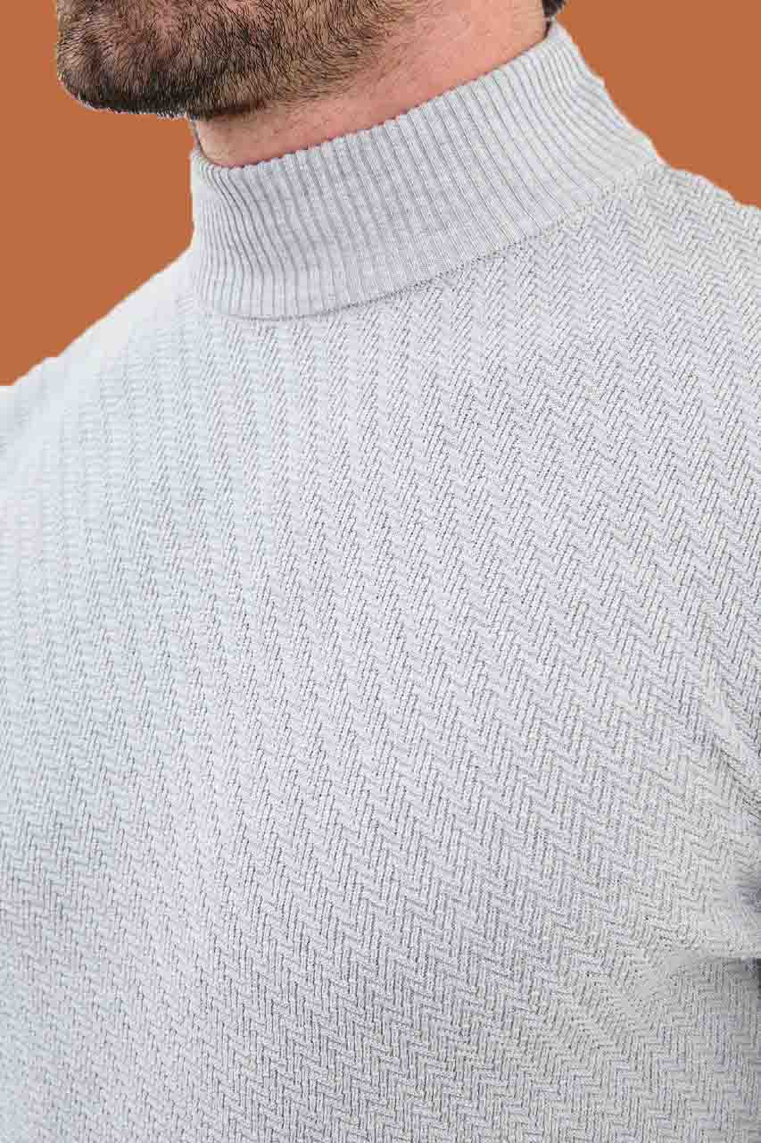 Men's Slim Fit Light Gray Mock Neck Knit Sweater S-XXL