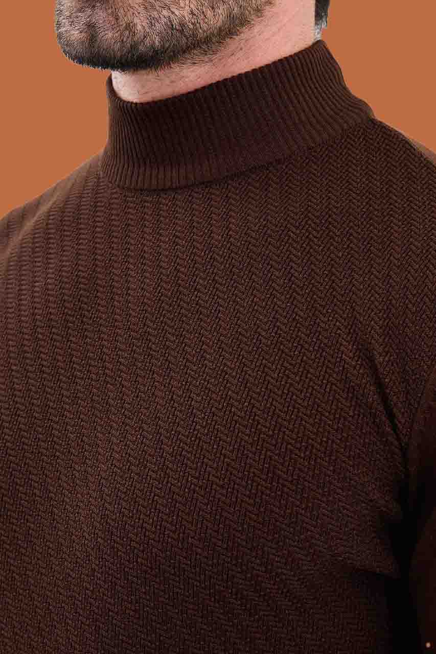 Men's Slim Fit Rich Brown Mock Neck Knit Sweater S-XXL
