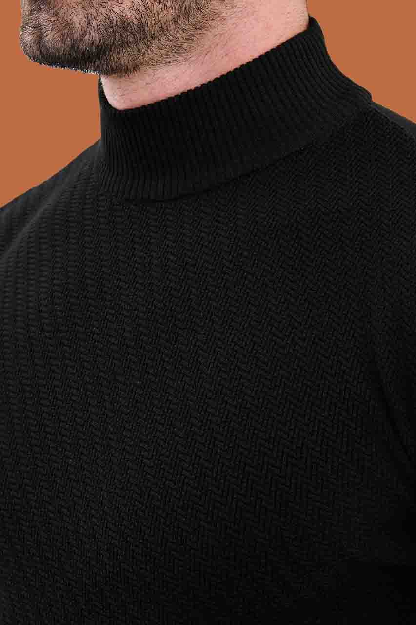 Men's Slim Fit Black Mock Neck Knit Sweater S-XXL