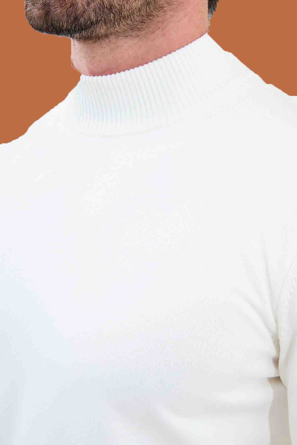 Men's Slim Fit White Mock Neck Knit Sweater S-XXL