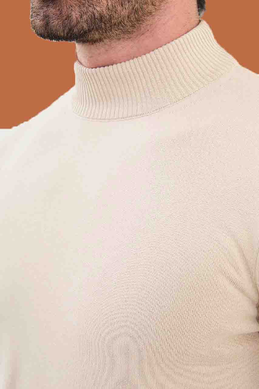 Men's Slim Fit Beige Mock Neck Knit Sweater S-XXL